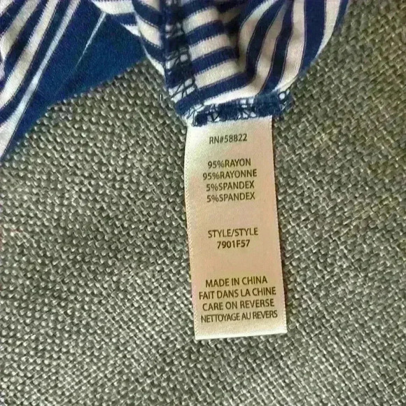 Max Studio Blue, White and Green Striped Knee Length On Off Shoulder Dress - Picture 5 of 5